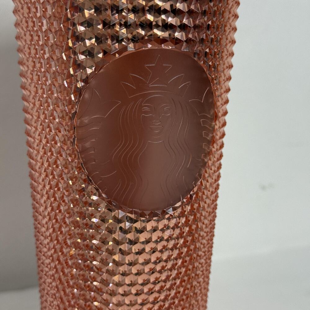 Starbucks Studded Venti Cold Cup Tumbler 24 oz Rose Gold Blush Pink w/ Straw